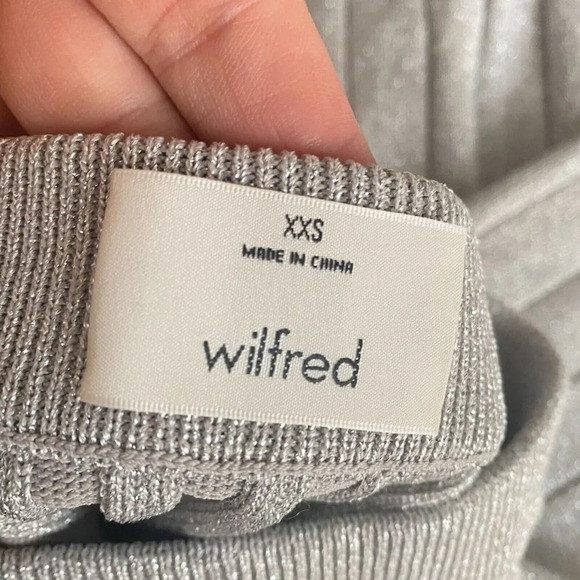 Wilfred  Knit Metallic Silver Pleated Midi Skirt XXS - Picture 6 of 6